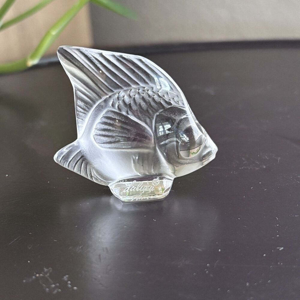 Lalique France Poisson Fish Clear Frosted Crystal Figurine 2" Signed